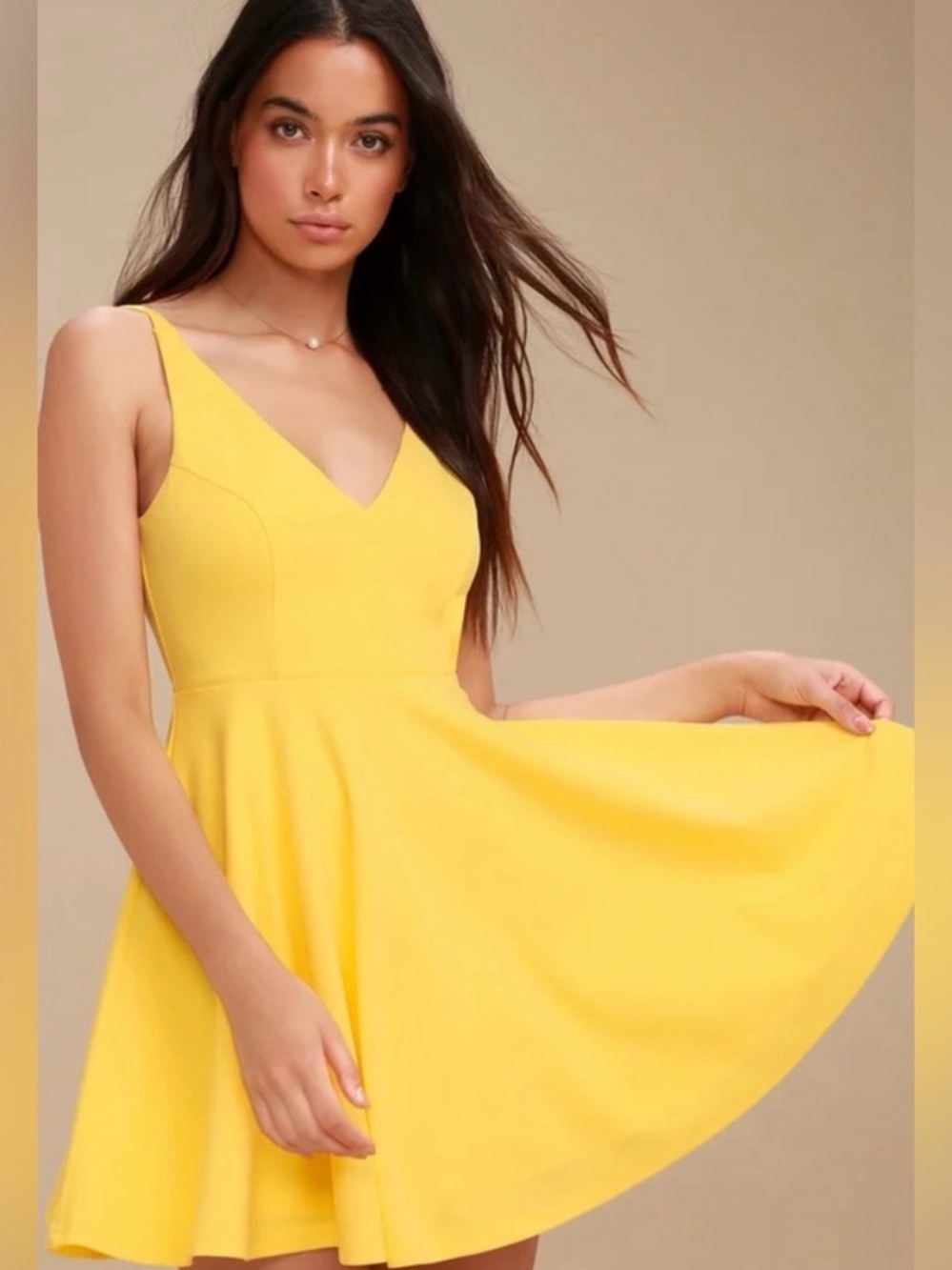 Lulu's Sunny Yellow V-Neck Skater Dress